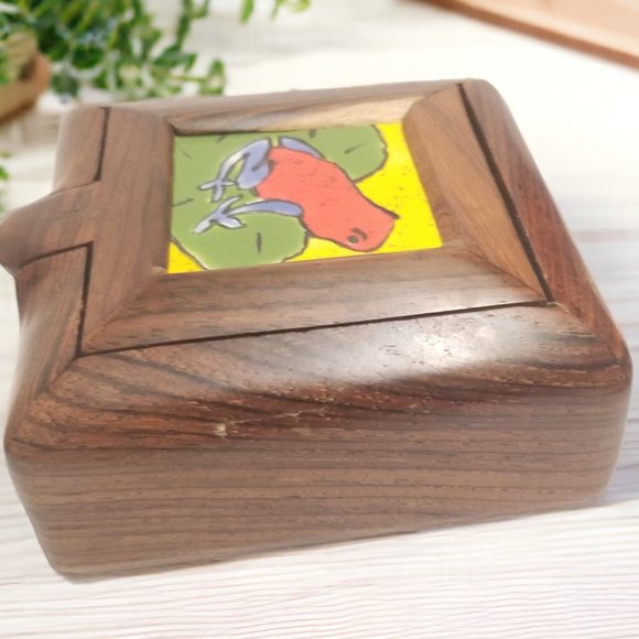 Handcrafted Wood Jewelry Box w/Hand-Painted Frog, A Colorful Storage Solution - Picture 4 of 16